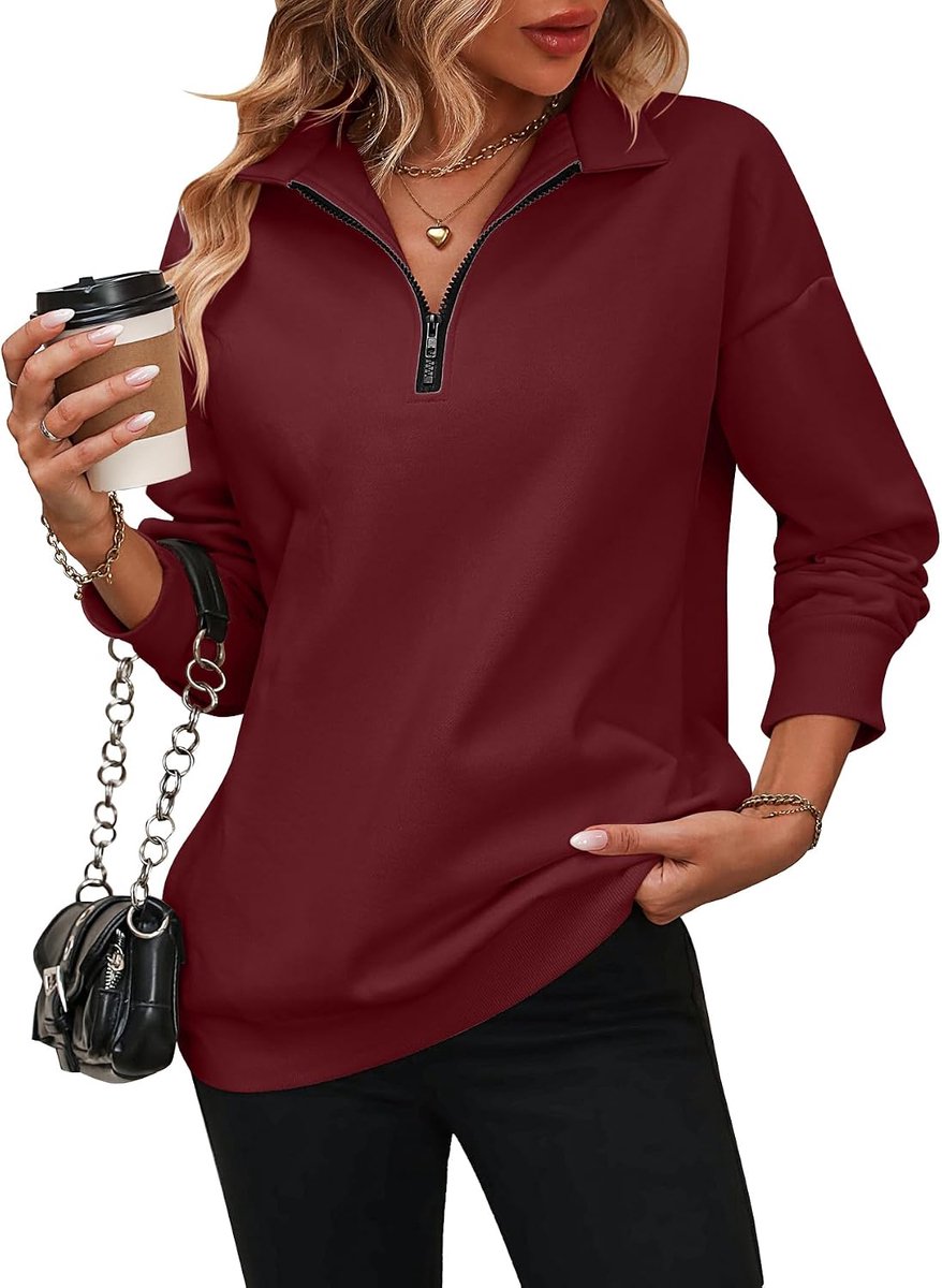 Sweatshirt met halve ritssluiting voor dames, pullover voor herfst en winter, rolkraagpullover, sweatshirt zonder capuchon, lange mouwen, shirts, bovenstuk, trui, tops