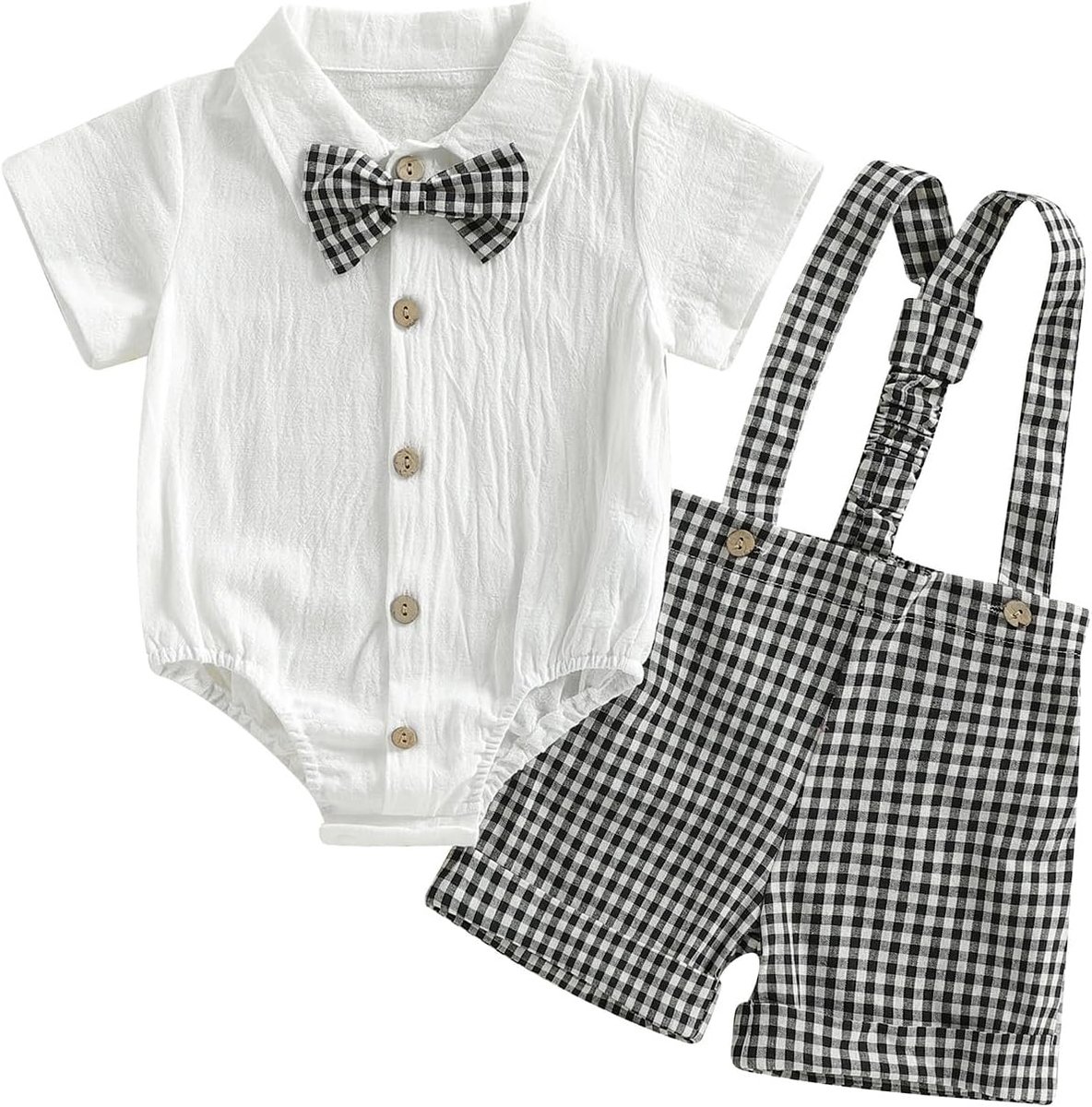 Kleding voor heren, pasgeborenen, geruite top, vlinderdas, shorts met bretels, zomerkleding voor pasgeborenen