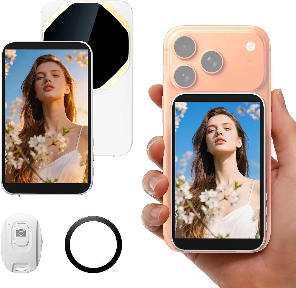 Selfie-scherm voor iPhone Android, draadloos, met afstandsbediening voor de achtercamera van je smartphone voor vlog TIK-Tok You-Tube Live-Stream