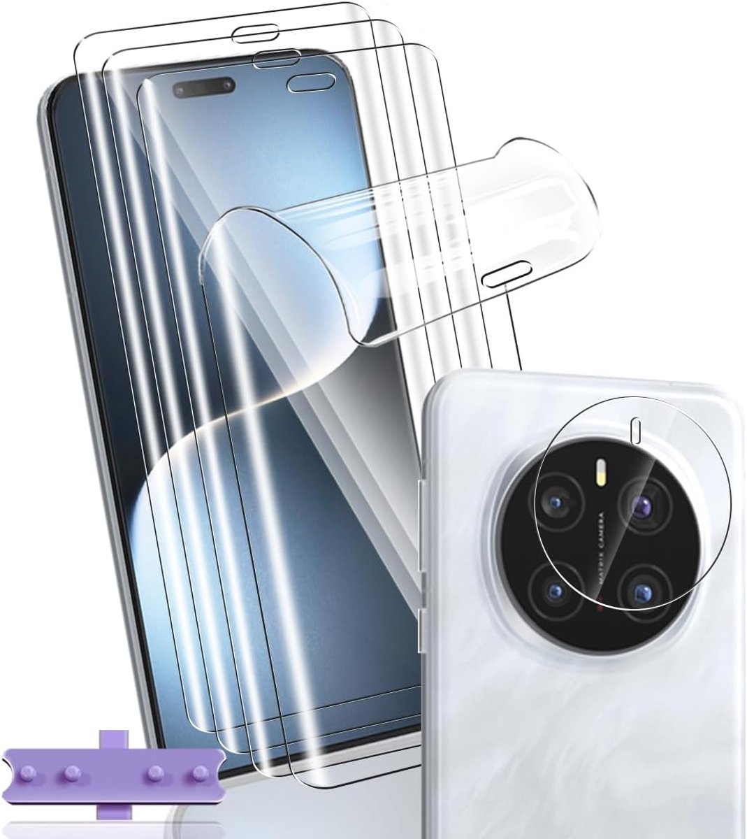 Displaybeschermfolie voor Honor Magic 7 Pro niet-gehard glas, 4 stuks displaybeschermfolie flexibel + 1 stuk achtercamera van gehard glas, High Definition voor Honor Magic 7 Pro