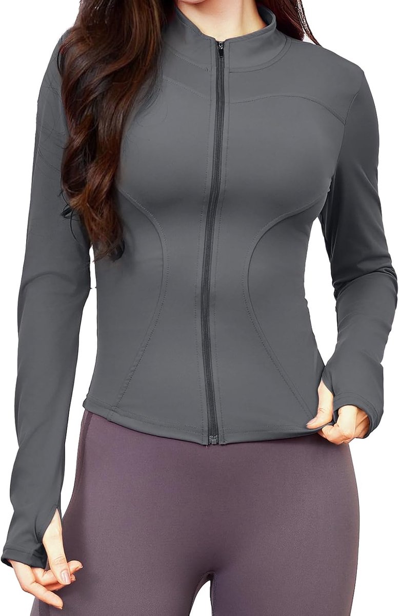 Sportjack voor dames, lange mouwen, gymtop, yoga, fitnessshirt, ademend loopjack, licht, trainingsjack, ritssluiting en duimgat