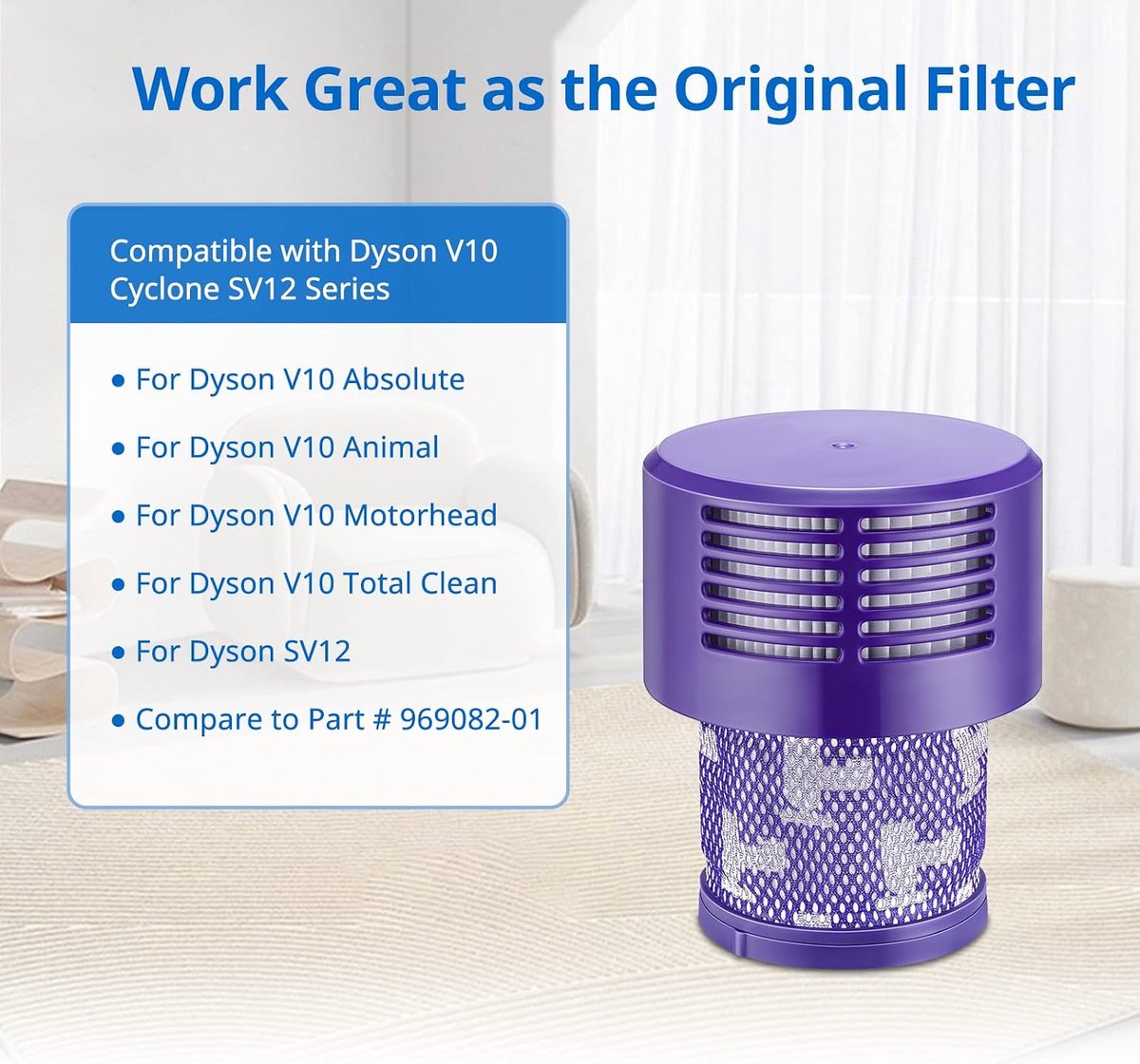 Filter voor Dyson-V10, SV12, wasbaar, vervangingsfilter voor JORAIR V10 Cyclone Series, V10 Absolute, V10 Animal, V10 Total Clean, V10 Motorhead, SV12, stofzuigerreserveonderdeel vervangt #DY-969082