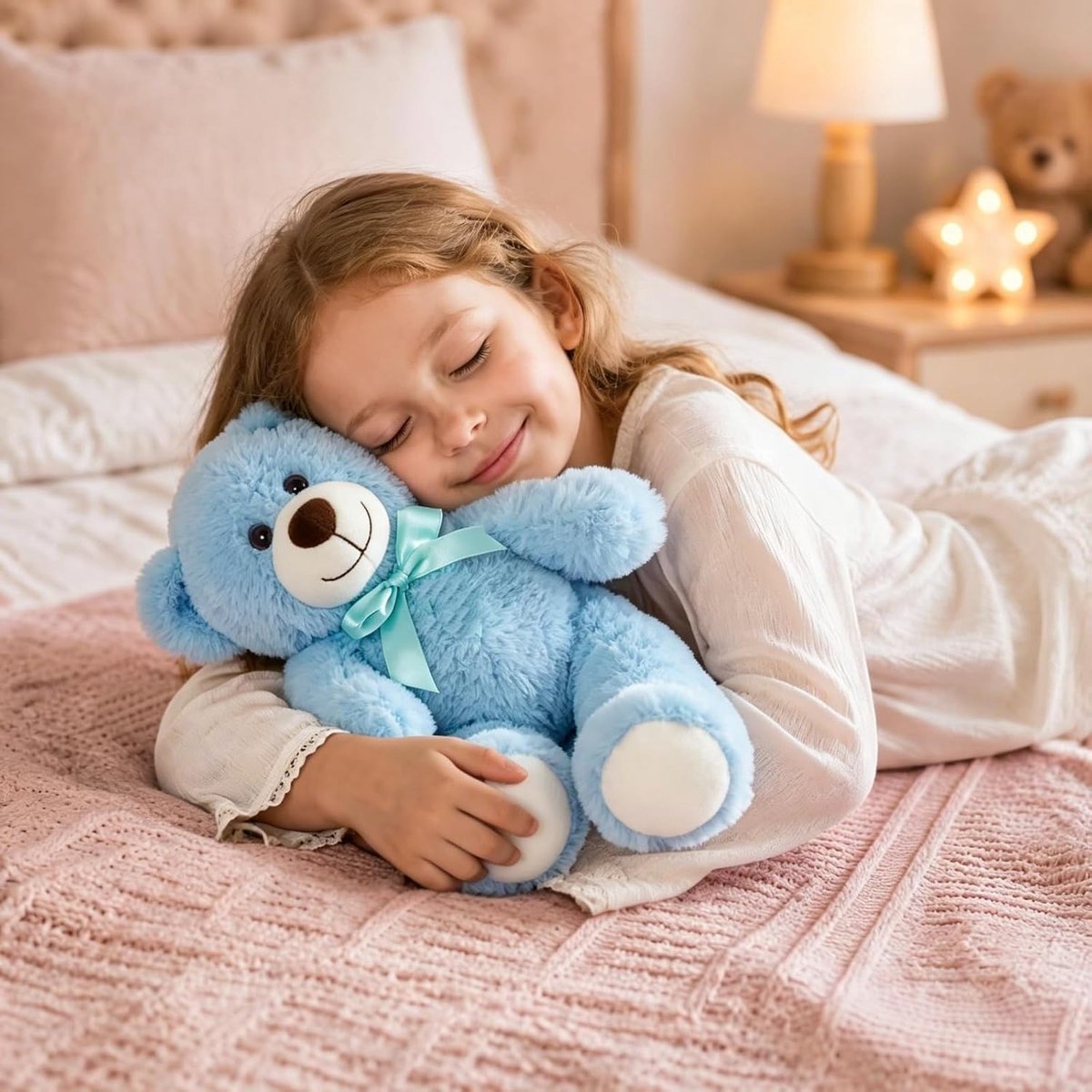 Pluche Schattig Dierenspeelgoed Kussen Bear Pop Geschenk voor Kinderen Jongens Meisjes Verjaardag Kerst Valentijnsdag (Blauw,35 cm)