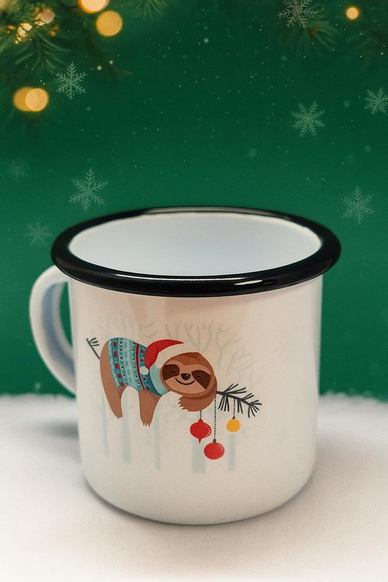 1 emaille mok Kerstmis kindermok met diermotief, luiaard - cadeau voor jongens en meisjes voor Kerstmis Sinterklaas mok drinkbeker Kerstmis cadeau-idee voor kinderen