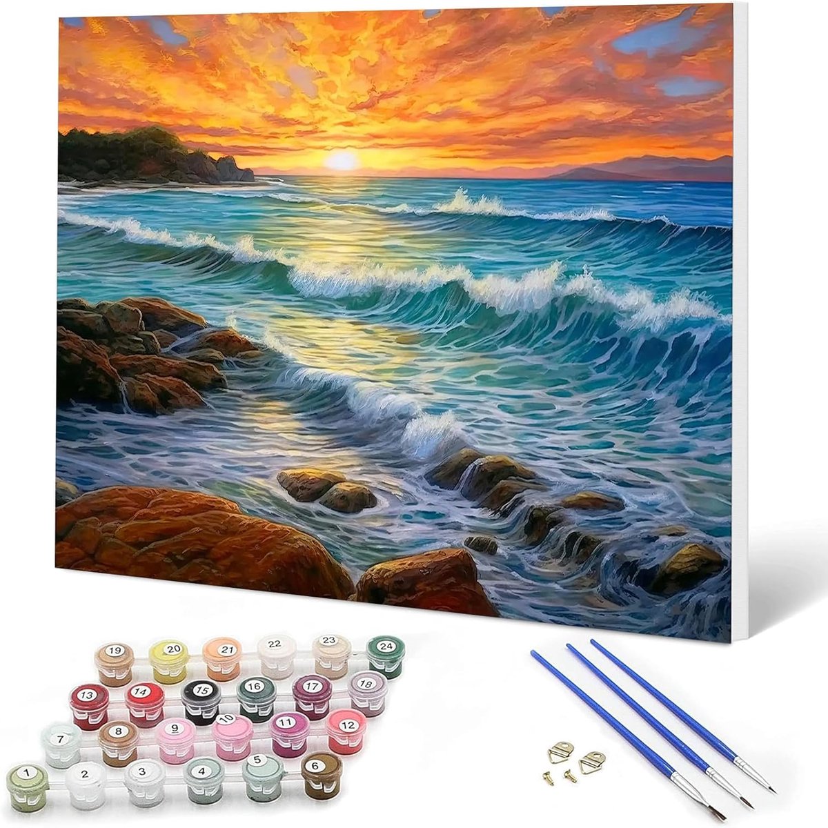 Auremi Zonsondergang Zee Schilderen op nummer met lijst 20 x 30 - ShopVlot