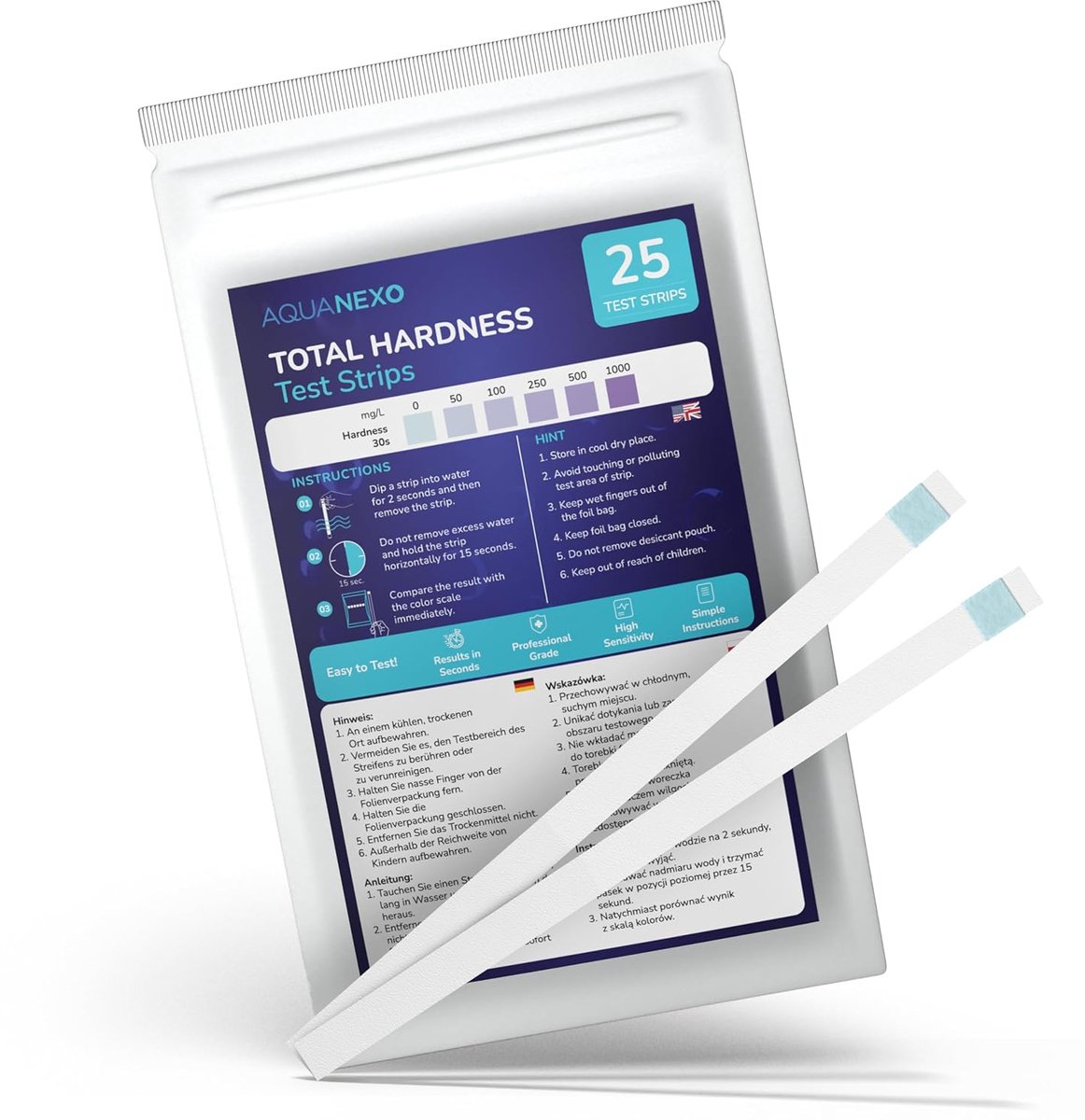SnelShoppen - 25 Water Hardheid Test Strips voor Thuis, Water Tester voor Drinkwater en Aquarium, Kleurenschaal, Pool Test Strips, Snel en Betrouwbaar