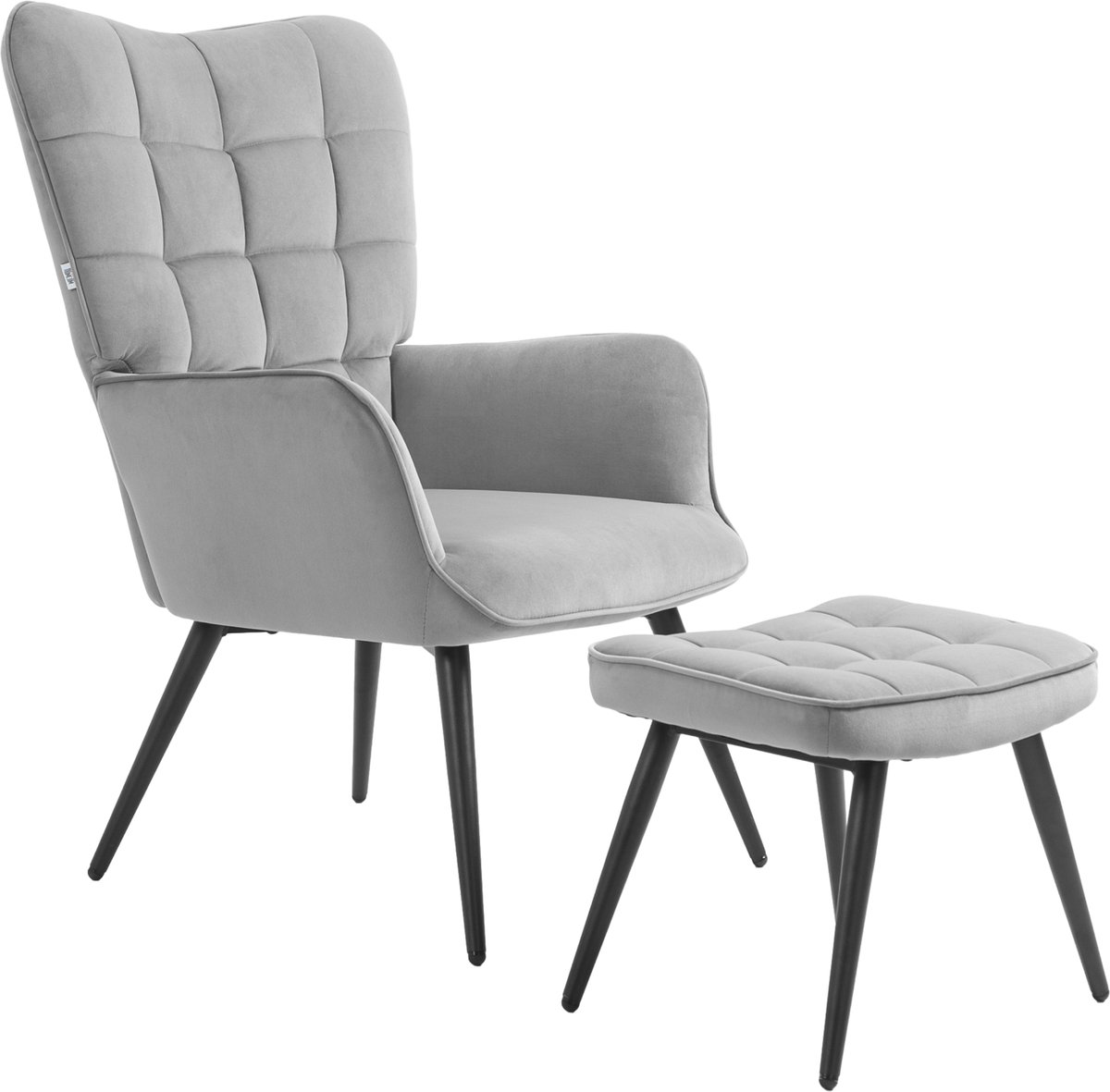 Homona Relaxfauteuil met hocker - 2-delige set - 73 x 77,5 x 98 cm - Lichtgrijs