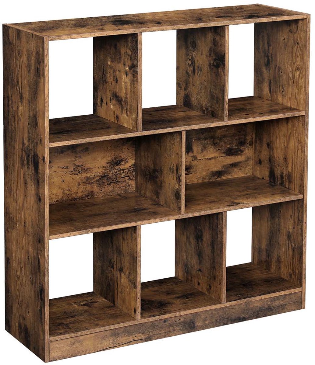 boekenKast - kubusrek - staande plank - boekenKast met open vakken - voor woonkamer - studeerkamer - vintage bruin - 97,5 x 30 x 100 cm