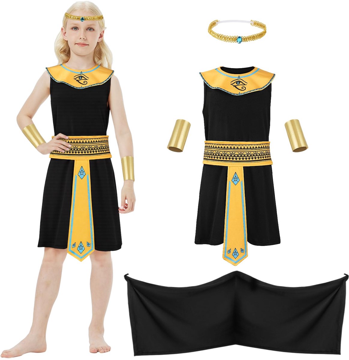 DiULi Cleopatra kostuum voor meisjes, Kleopatra Egypteres kostuum voor kinderen met accessoires, Egyptische prinses - ShopVlot