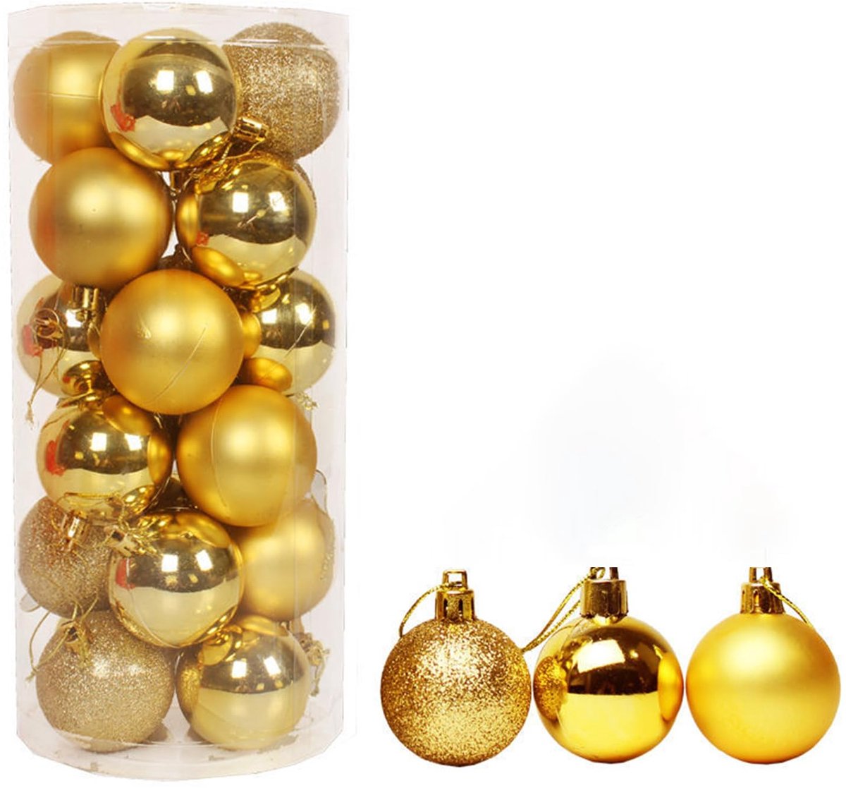 Hanwin Kerstballen, kunststof, mini, klein, 24 stuks, goud, kerstversiering voor het versieren van kerstbomen - ShopVlot