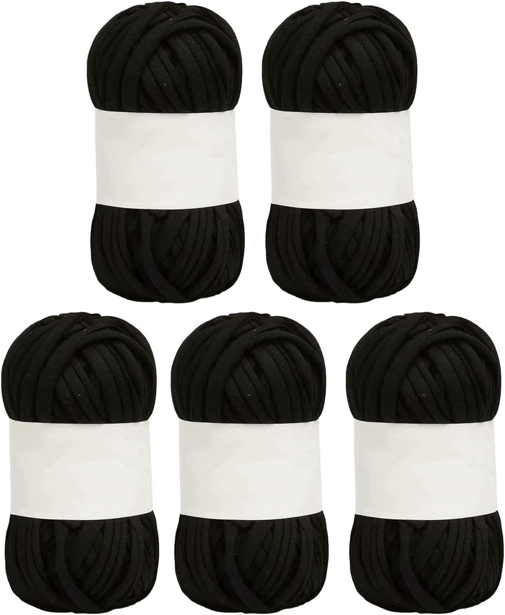 5Pcs Spaghetti Garen, 1.2in Brede Zachte Huidvriendelijke Katoen Heldere Kleur Tapijt Garen Voor Haken Breien Diy(zwart)