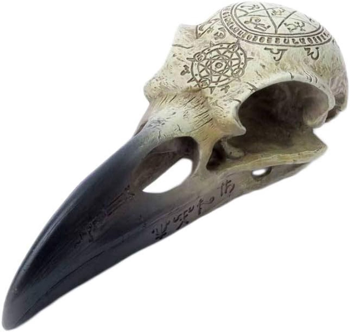 Gothic ravenschedel - Omega | Fantasy ravenschedel met magische symbolen, handbeschilderd