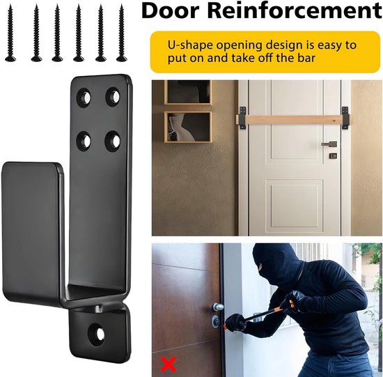 Deurbarricade-Klemmen voor 2x4 Hout, 2 Stuks Heavy Duty, Zwart | Versterkt Koolstofstaal, Robuuste U-Klemmen, Roestbestendig, Eenvoudige Montage, voor Huis, Garage & Magazijn — afbeelding 4