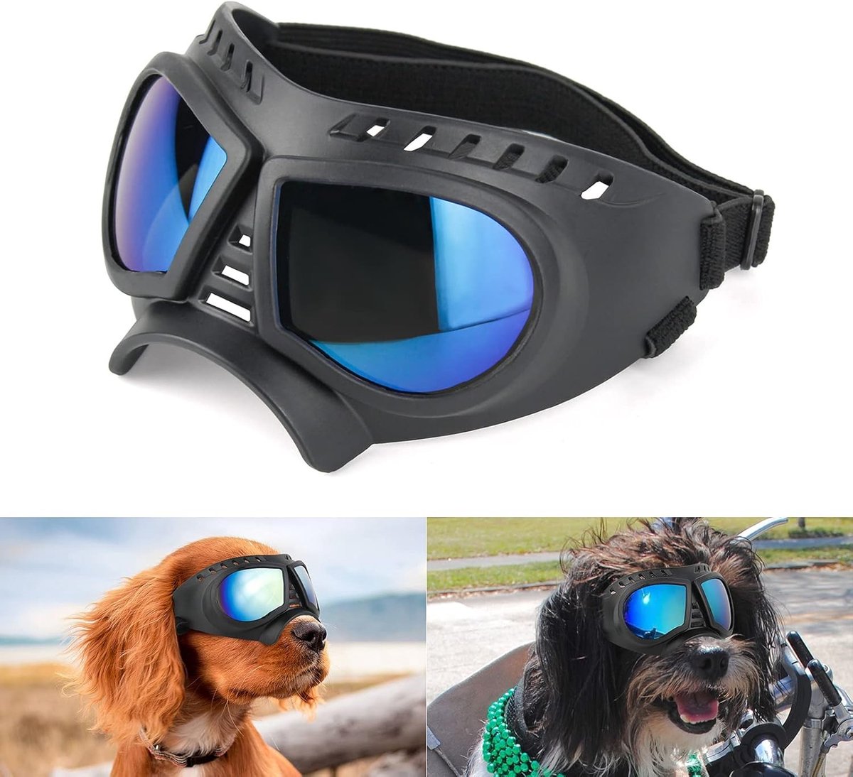 Hondenzonnebril met Verstelbare Bandjes voor Oogbescherming, Veiligheidsbril voor Kleine en Middelgrote Honden, Blauw en Modieus