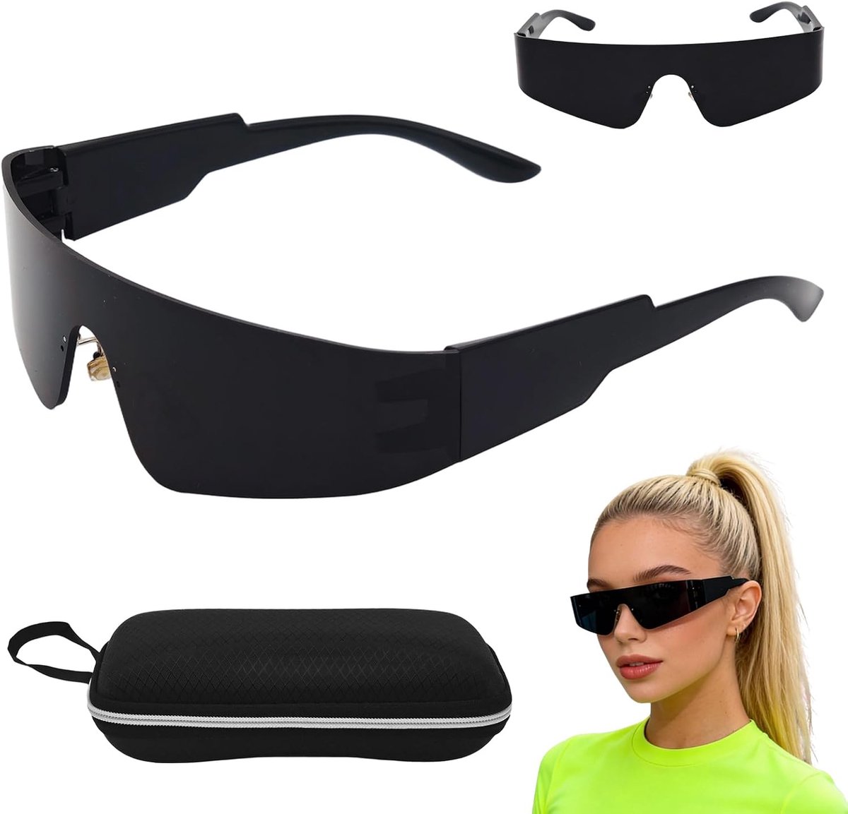 Zonnebril, rave-bril, snelle bril, technobril, ruimtebril, alienbrilset, futuristische gespiegelde zonnebril, funbril, partybril, cosplay-kostuumaccessoires