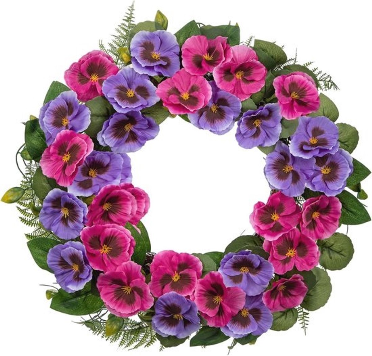 Kunstmatige viooltjesbloemenkrans 40,6 cm voor voordeur | Lente- en zomerdecoratie