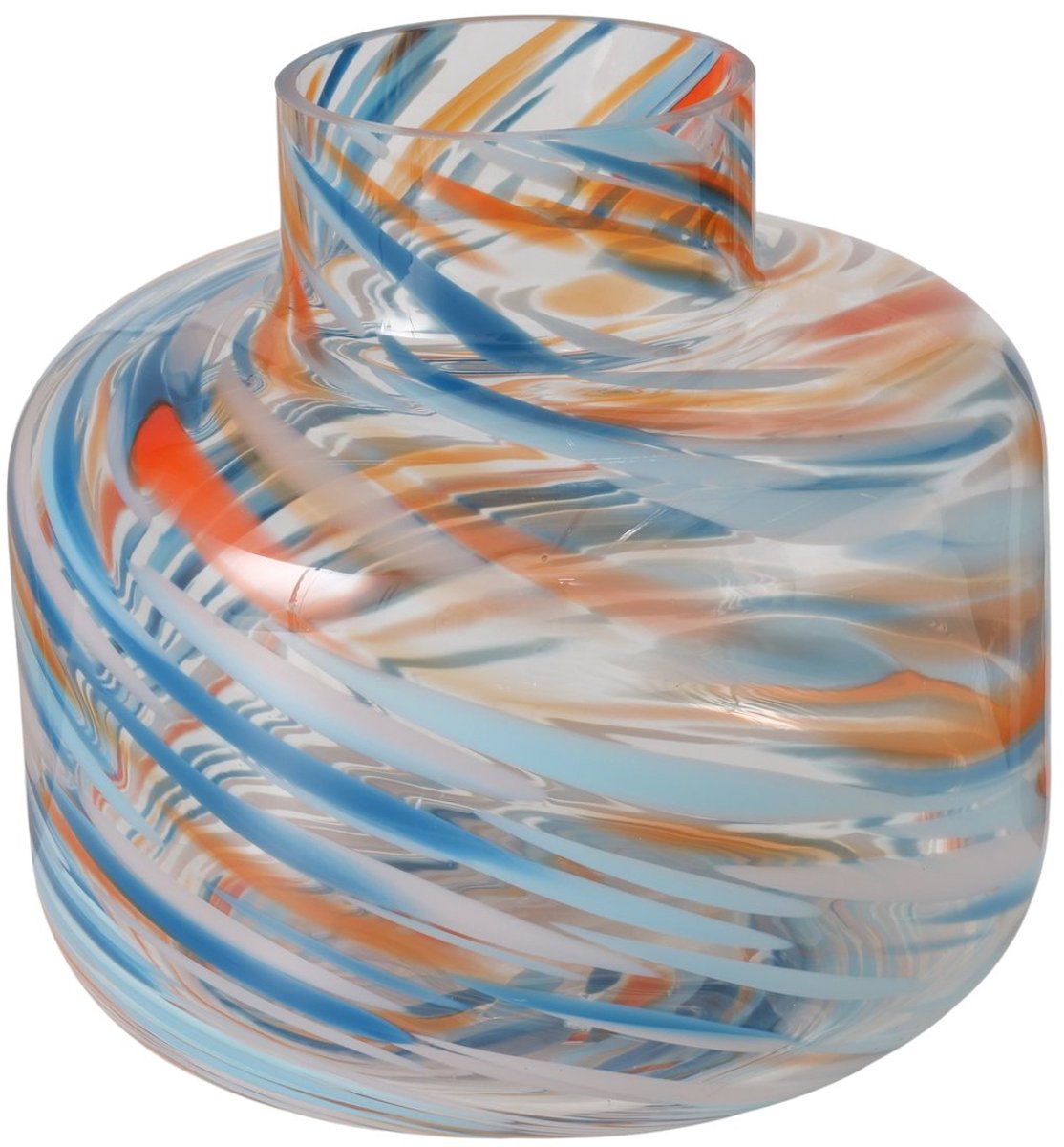 Boltze Home Vaas Raya - Glas - blauw - oranje gestreept - 20 cm - Boltze