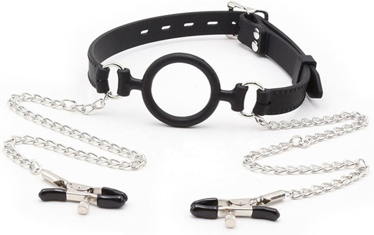 Silikon BDSM Set met Balgag en Tepelklemmen – Verstelbare Mondknevel met O-ring, Comfortabel Bondage Accessoire van - ShopVlot