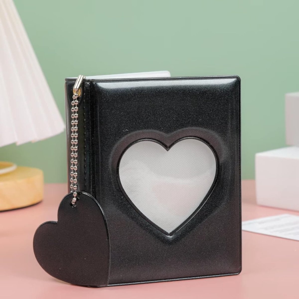 3 Inch Mini Photo Album Kpop Photo Card Holder with Hanger, Black Heart Hollow Card Binder Photo Album Kpop Photo Card - ShopVlot