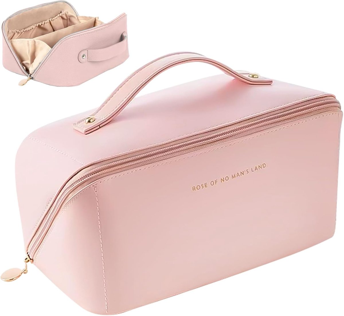 Make-up tas grote capaciteit - roze - met handvat en vakken - ideaal voor reizen - ShopVlot