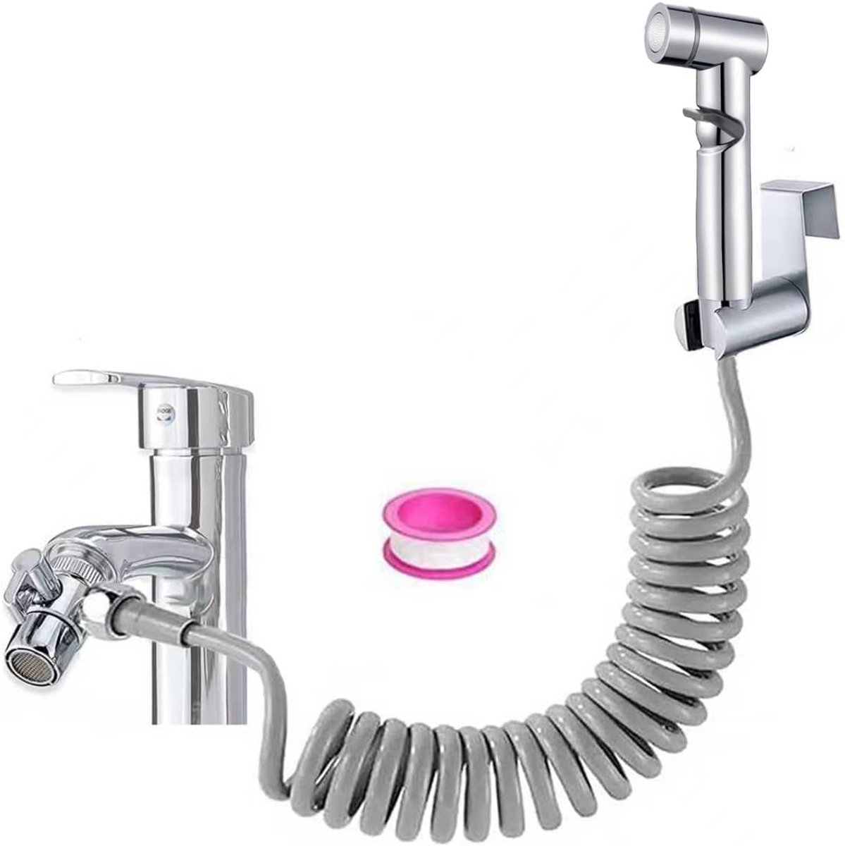 ABS Plastic Bidet Hand Shower Set with Tap Spout Spring Hose Hook Faucet Dispenser M22 x M24 Hygiene Bathroom Diapers - ShopVlot