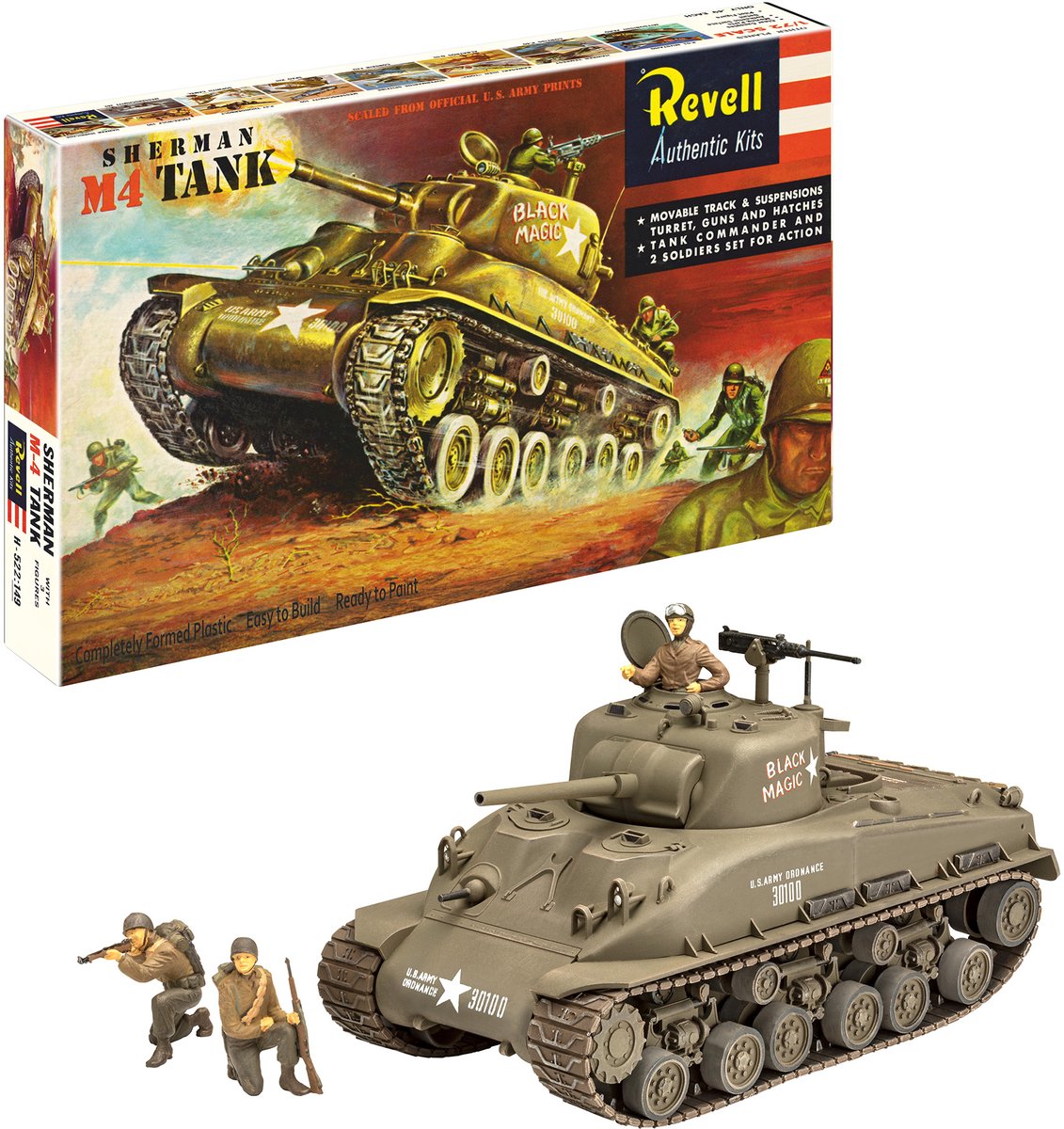 Revell Modelbouwpakket Militaire voertuigen - 03369 M4 Sherman WWII - 75 Years Plastic Modelbuilding - Amerikaanse Middelzware Tank Plastic - 1:40 - Modelbouw