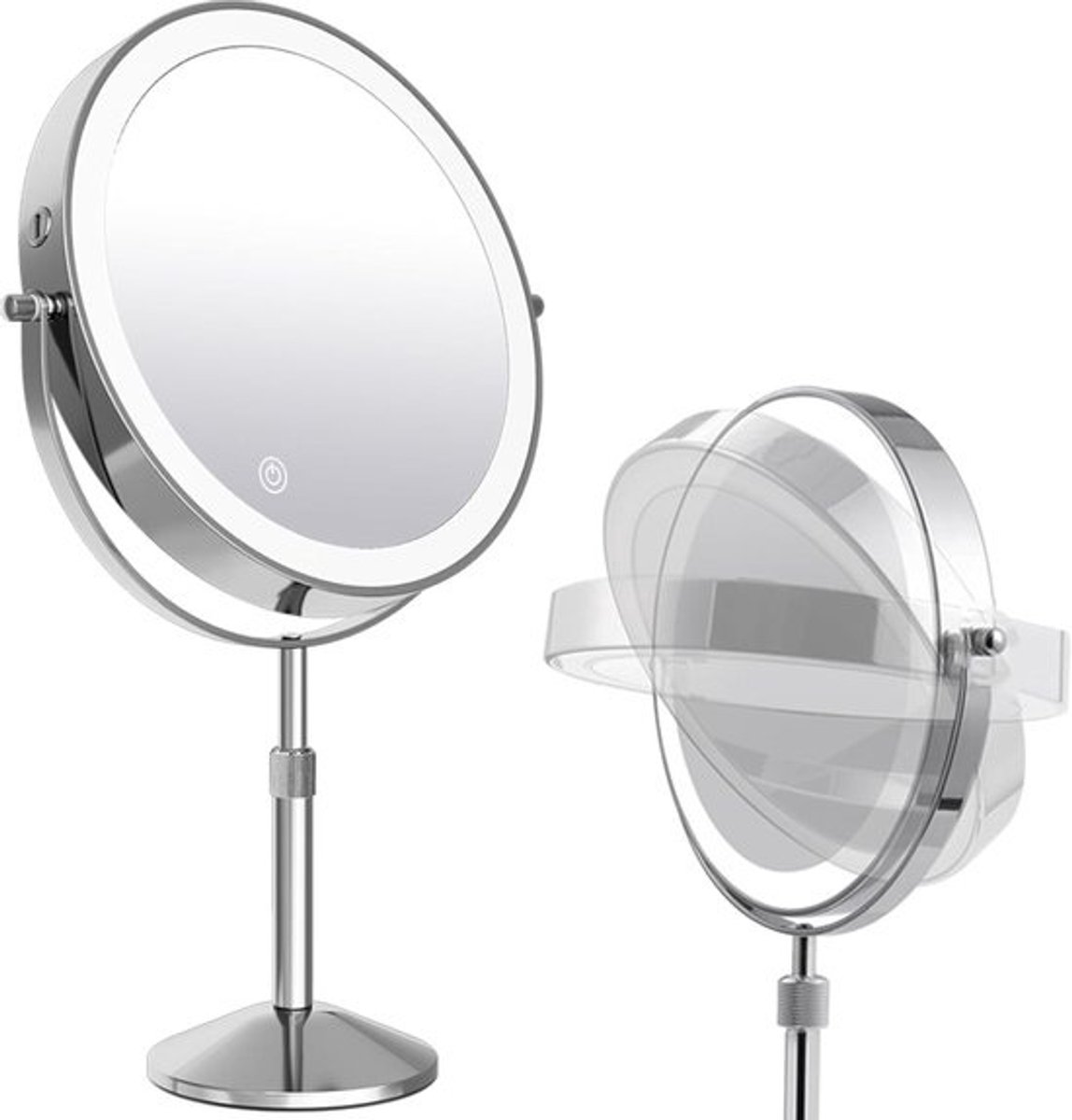 Vergrotende spiegel op standaard - 10x vergroting - 20 cm hoogte verstelbaar - Oplaadbaar - Scheerspiegel - met 3 lichtkleuren