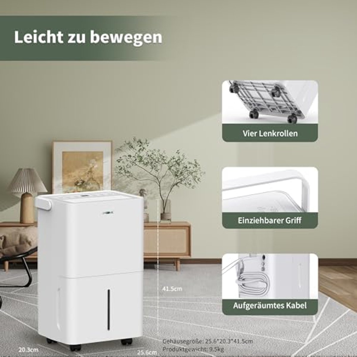 Luchtontvochtiger Elektrisch 12L in 24 Uur voor 18m² met Automatische Uitschakeling, Vochtsensor, Wasmodus, Actief Koolfilter en Afvoerslang