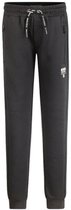Donkergrijze joggingbroek met trekkoord, ritszakken en logo-opdruk op het been.