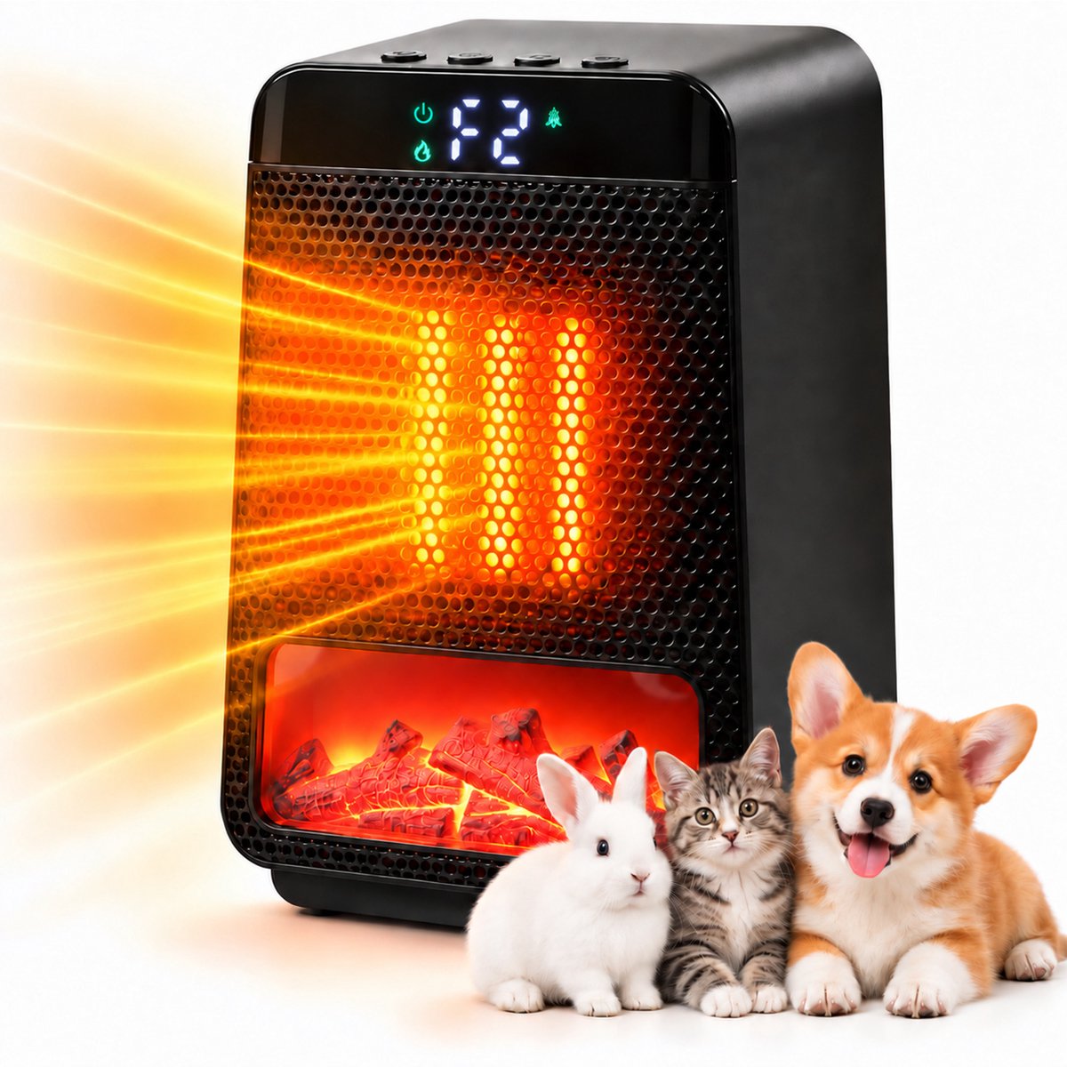 Lapamax Elektrische Kachel met 3D Vlamverlichting - PTC Keramische Ventilatorkachel met Snelle Opwarming-2 Warmtestanden-7 Veiligheidsfuncties met Oververhittings - Timer-Sfeerverwarming voor Woonkamer, Slaapkamer en Bureau - Zwart