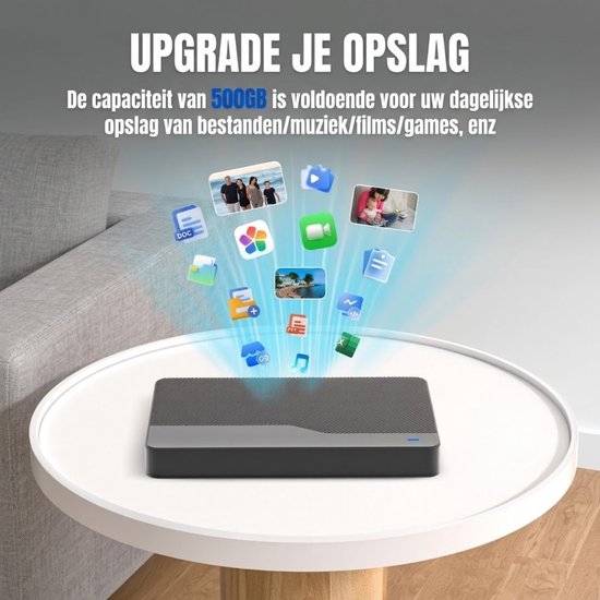 Levo® Externe Harde Schijf Extern 500GB Ultra Slim Draagbare Harde Schijf USB kabel HDD Opslag - Zwart - 13cm x 13cm x 2cm — afbeelding 4