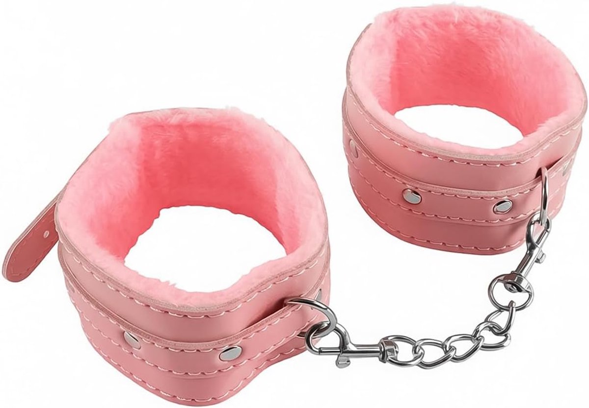 Lederen boeien - comfortabele beugels - roze - zachte vulling voor intiem rollenspel - ShopVlot