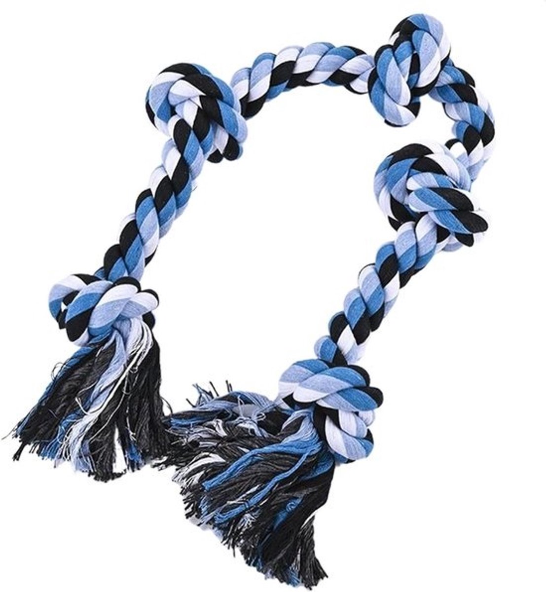 Hondenspeelgoed van touw - Kauwspeelgoed voor honden - Voor touwtrekken en spelen - Bevordert de mondgezondheid - 90 cm - Blauw en wit