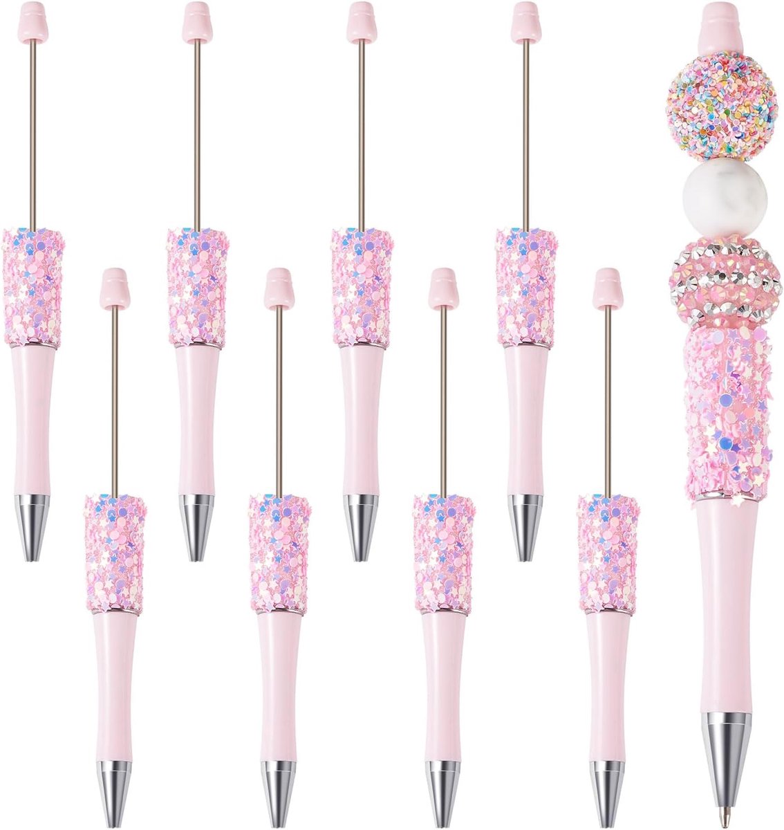 8pcs Bead Pens Bling Glitter Rhinestone Beads Pens DIY Plastic Ballpoint Pens Shank Black Ink Ballpoint Pen for DIY - ShopVlot