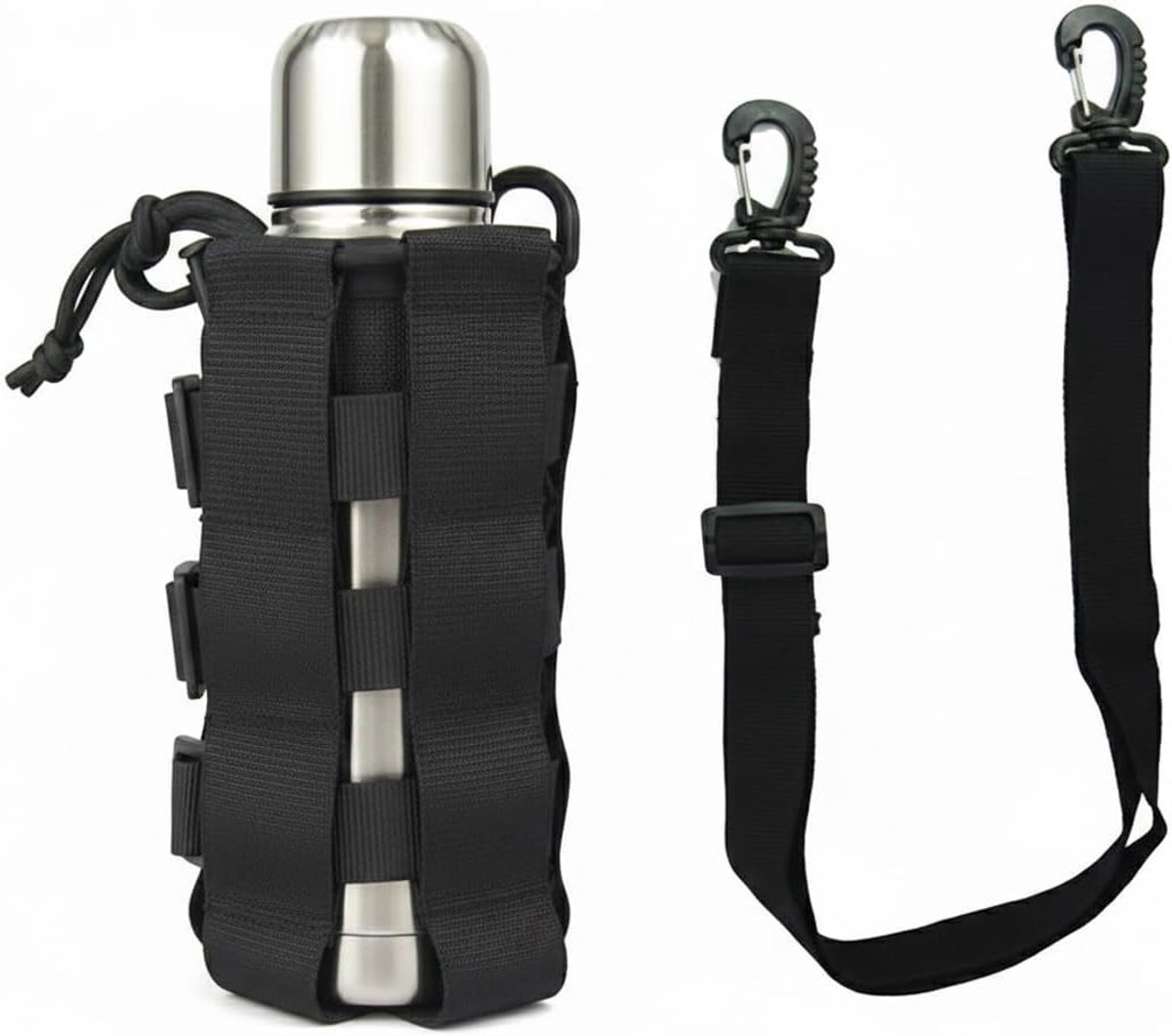 Bottle Holder Strap, Black Bottle Holder Backpack with Drawstring, Adjustable Nylon Material Bottle Holder Cupholder - ShopVlot