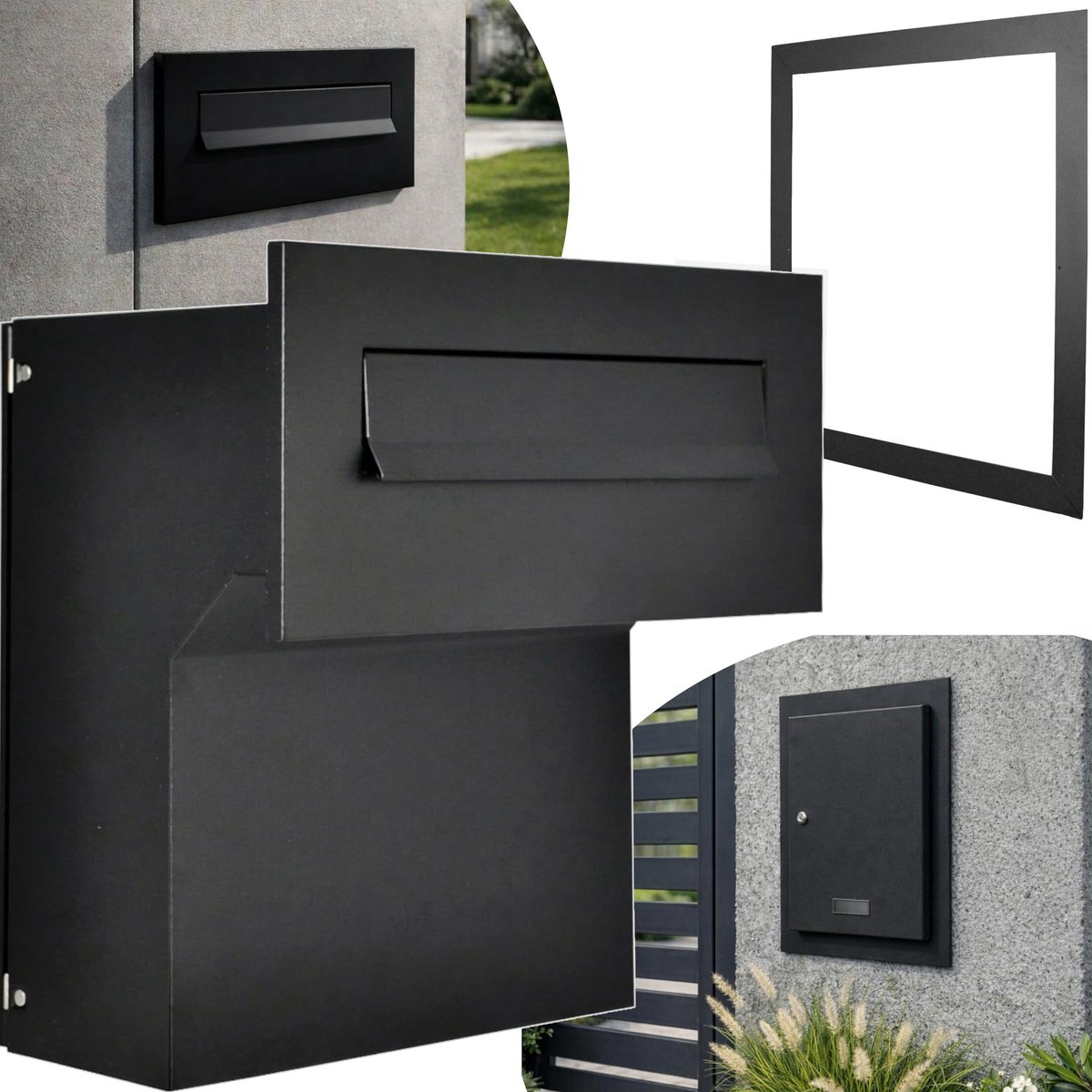 Muur doorvoer brievenbus zwart mat RAL 9017 met frame inbouwbrievenbus voor muur verzinkt staal gepoedercoat - ShopVlot