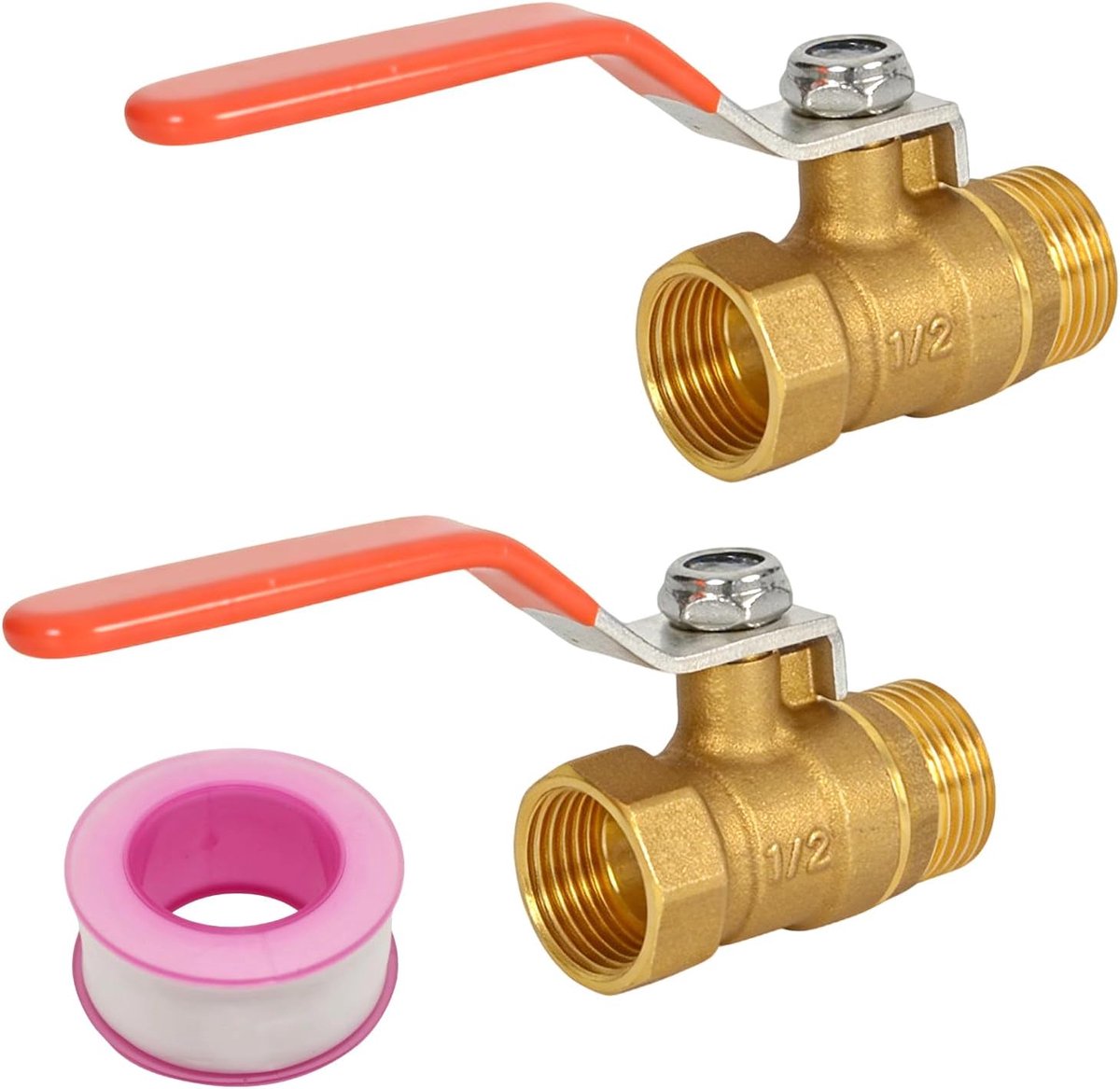 Kogelkraan 1/2 inch messing AG/IG DN15 PN25 afsluitkraan afsluitventiel met hendelgreep volledige doorgang afdichtband - ShopVlot