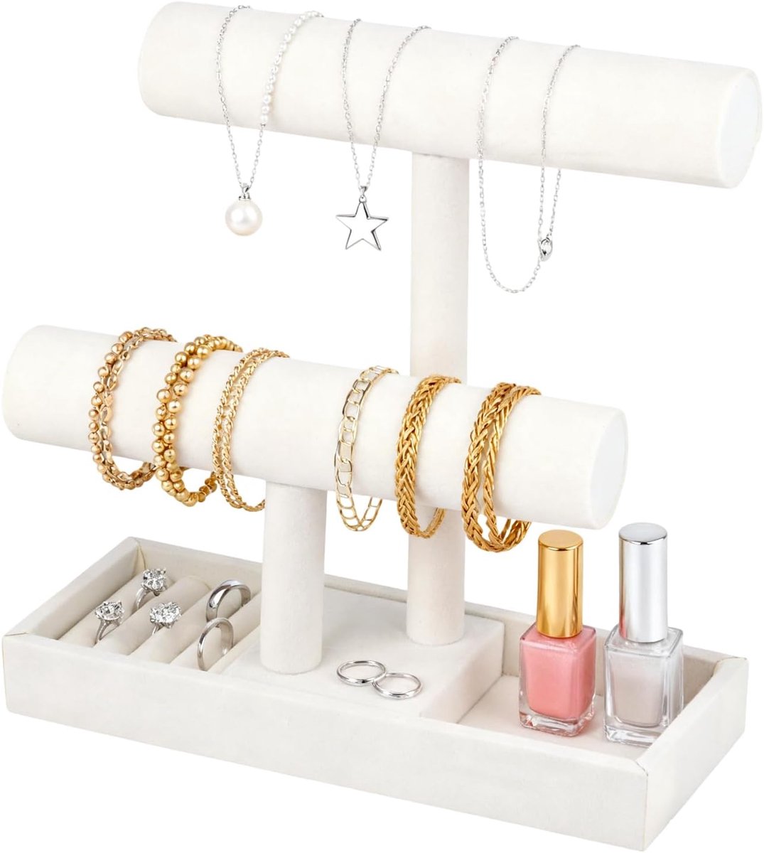 Sieradenhouder 2-laags - beige - elegant ontwerp - ideaal voor slaapkamer - ShopVlot