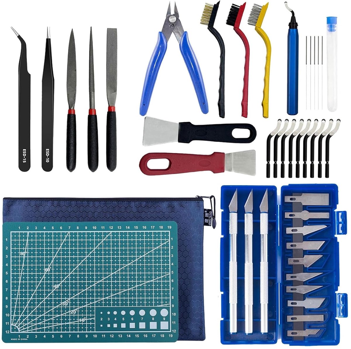 Gereedschapsset voor 3D-printers en accessoires, 42 stuks, met reinigingsnaalden, draadborstels, ontbramer, tangen - ShopVlot