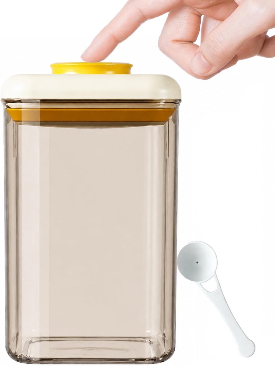 1,7 l bruine transparante voorraaddoos voor melkpoeder, luchtdicht en waterdicht, anti-UV, met eenhandsopening en 5 g lepel, voor thuis en onderweg