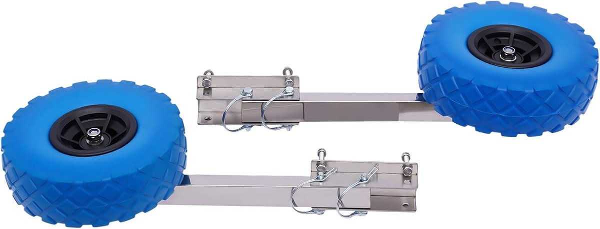 Blauw, 25 cm luchtbanden, bootwagen, eenvoudige transporthulp voor opblaasbare boten, kajaks en kano's, robuuste aluminium houder, draagbare transportwagen voor strand en land