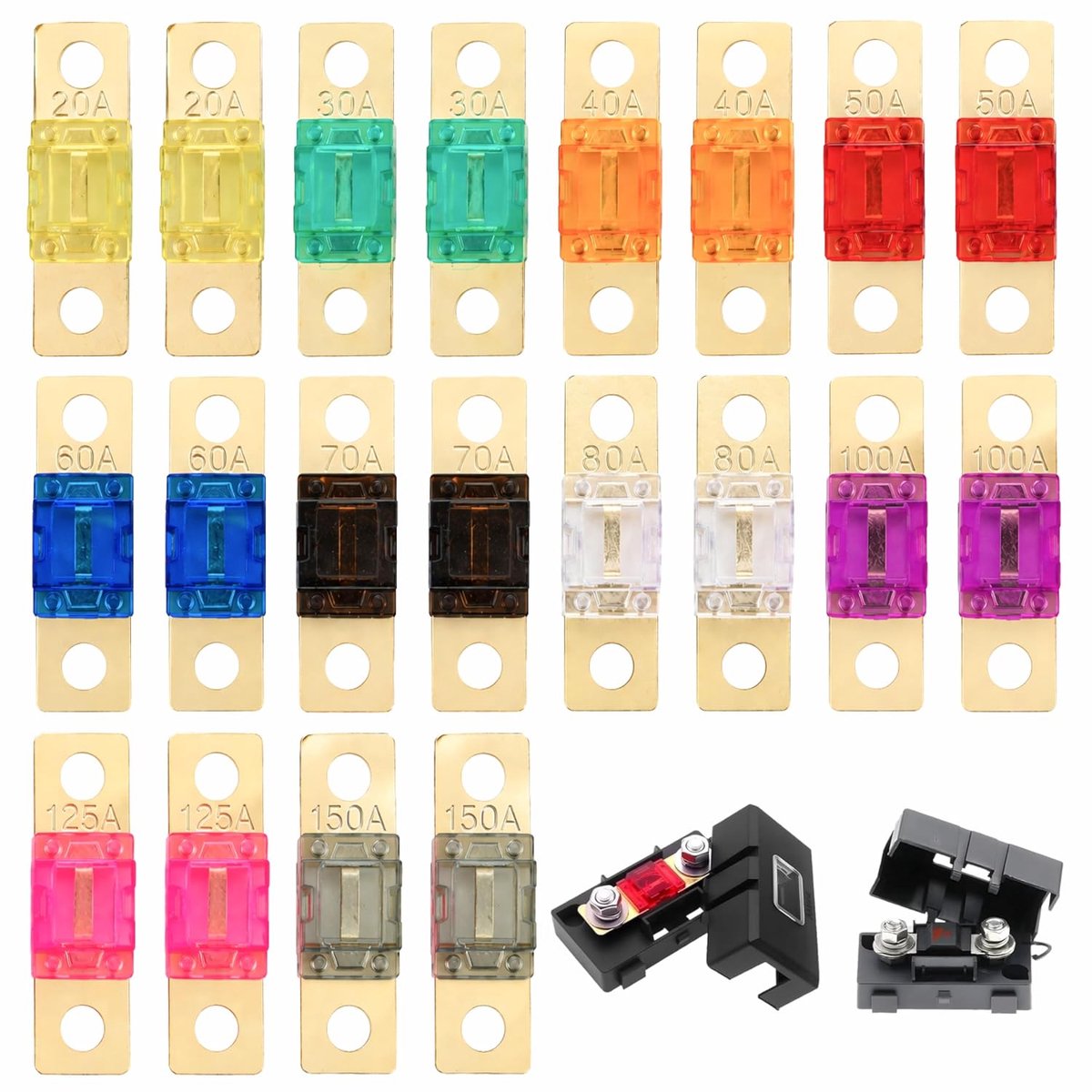 20 stuks MIDI-zekeringen 32 V 20-125 A voor auto, auto en vrachtwagen | MIDI-zekeringset voor zekeringhouder MIDI, geschikt voor 20-125 A, ideaal voor auto, vrachtwagen en bouwvoertuigen