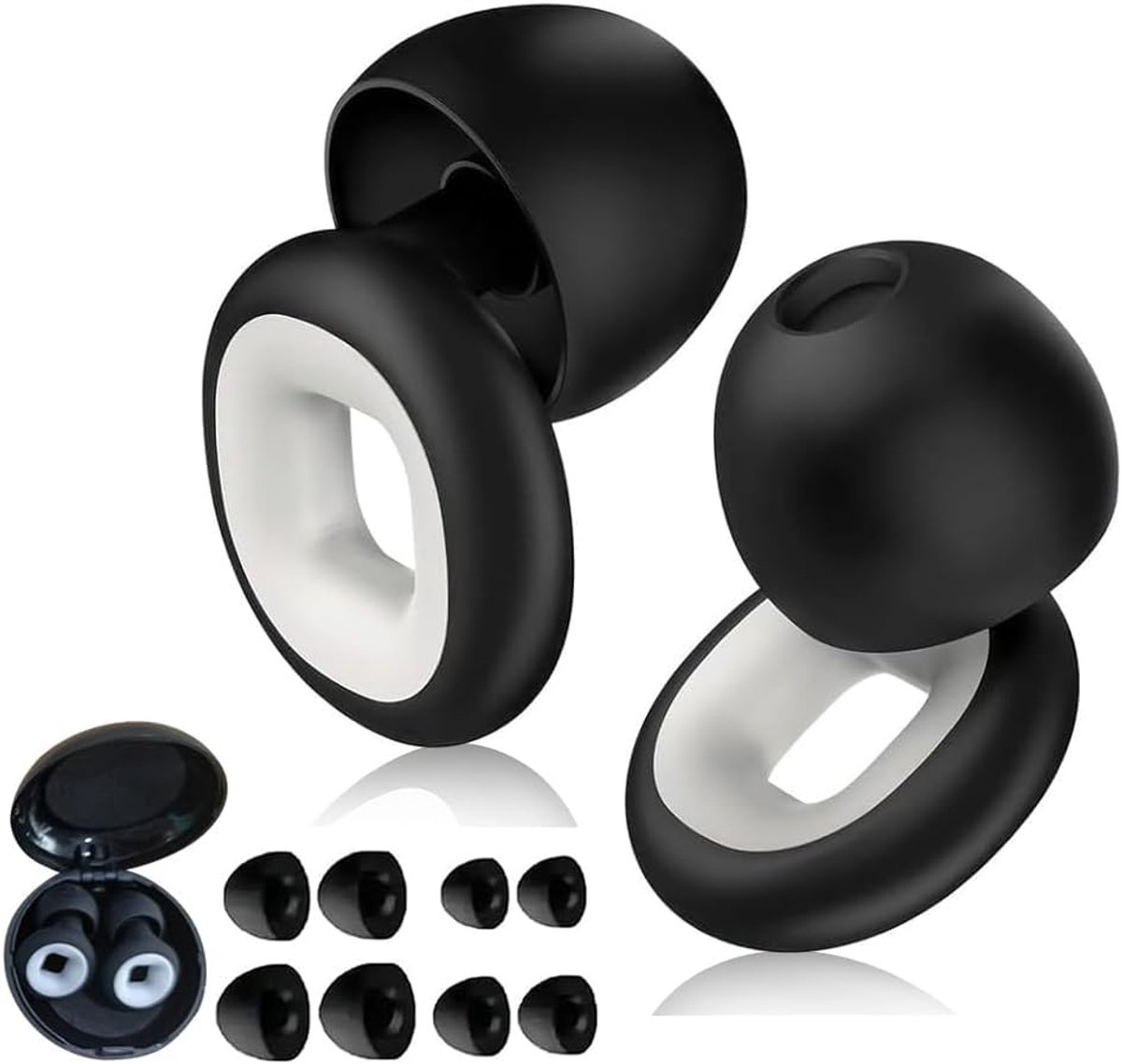 1 paar oordopjes om te slapen, ergonomische ring, geluidsreductie, oordopjes, herbruikbaar, van siliconen, voor slaap, reizen, studie (zwart en wit)