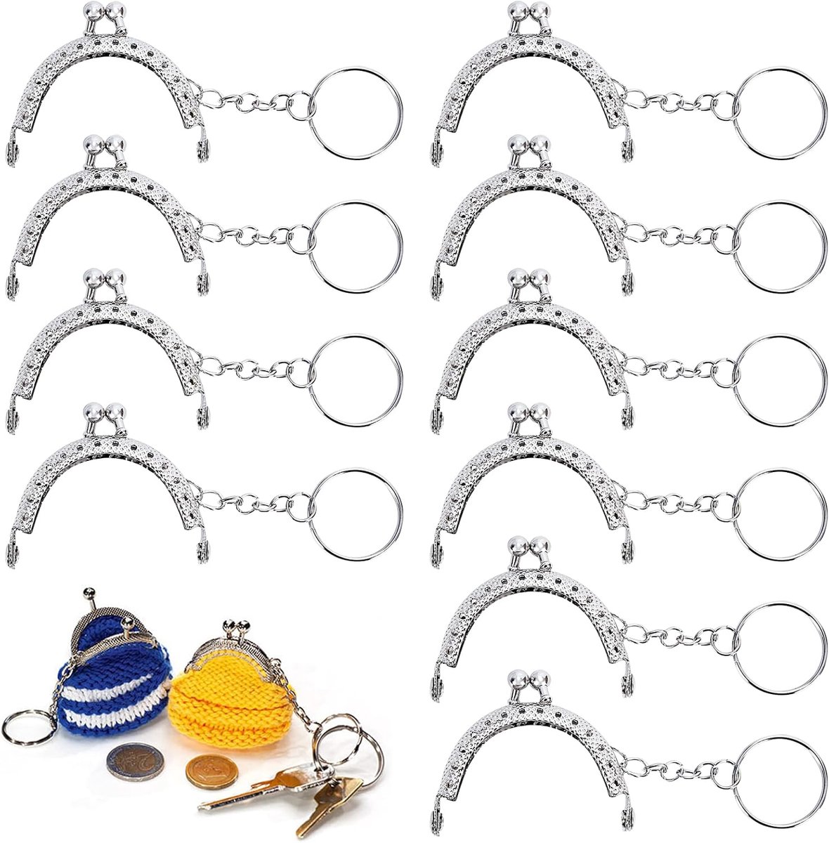 10 stuks portemonnee-frame, kus, zakken, frame-sluiting, slot met sleutelring, retro metalen sluiting, geldbody, frame, halfronde portemonnee, sluiting voor doe-het-zelf handwerk, handtas