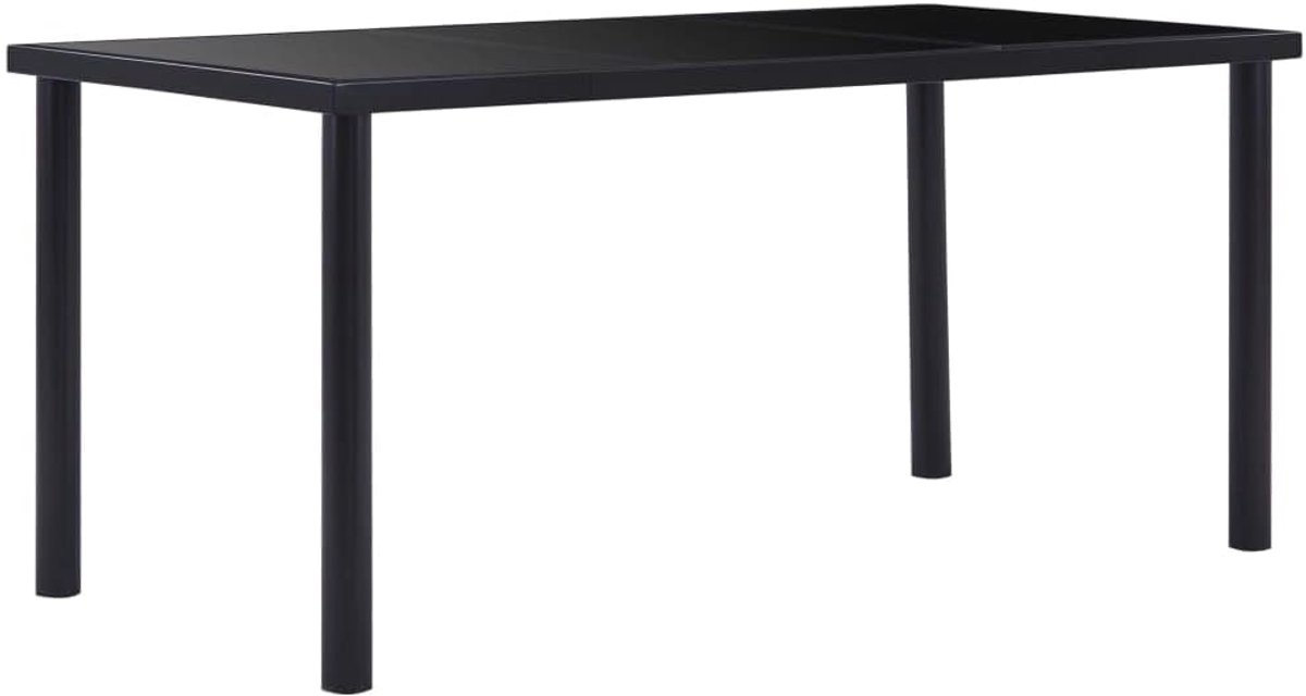 Eettafel, zwart, 160 x 80 x 75 cm, met gehard glasplaat en gepoedercoat metalen frame, voor keuken, eetkamer of outdoor, stabiel, duurzaam, eenvoudig