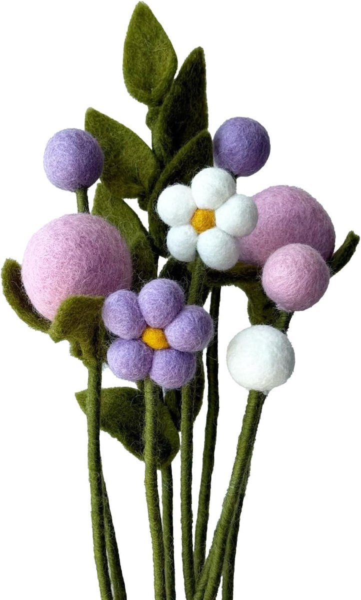 Boeket van handgemaakte vilten bloemen, eerlijke handel, duurzame decoratie van vilt, realistische kunst- textielvilten bloemenset, stoffen bloemen, vilten bloemen, elva
