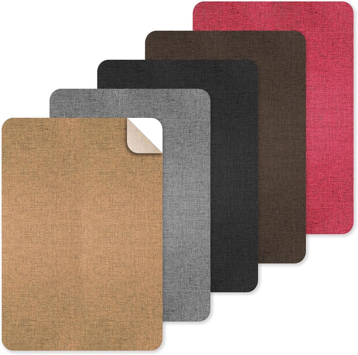 5 stuks 20 x 29 cm bankpatch reparatiestof, fijn linnen reparatietape, zelfklevende stoffen patches voor meubelbekleding, reparatietape voor banken, draagtassen, autostoelen (5 kleuren) (5 kleuren)