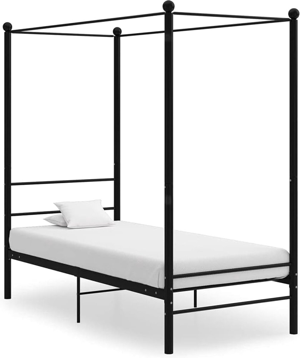 Bedframe voor slaapkamer, hotelbedframe, slaapkamermeubels, bedframe, hemelbed, zwart, metaal, 100 x 200 cm, voor slaapkamer, hotel, werkkamer