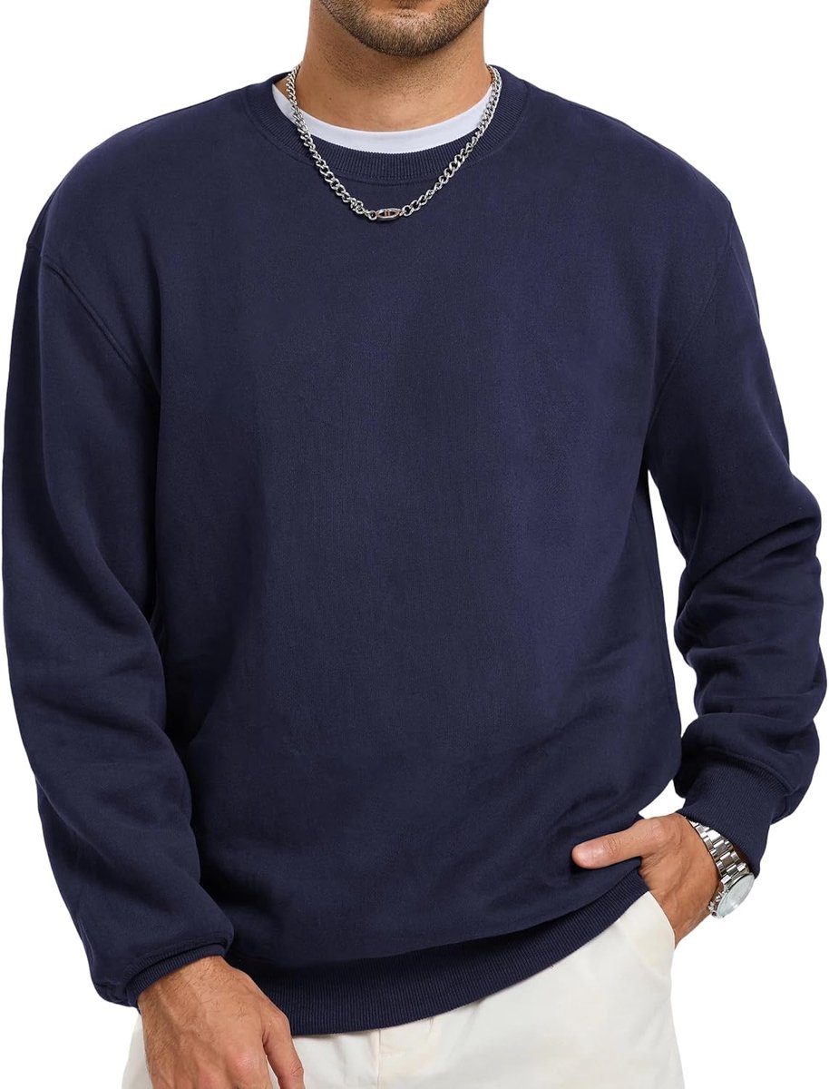 Heren ronde hals katoenen pullover basic fleece lange mouwen