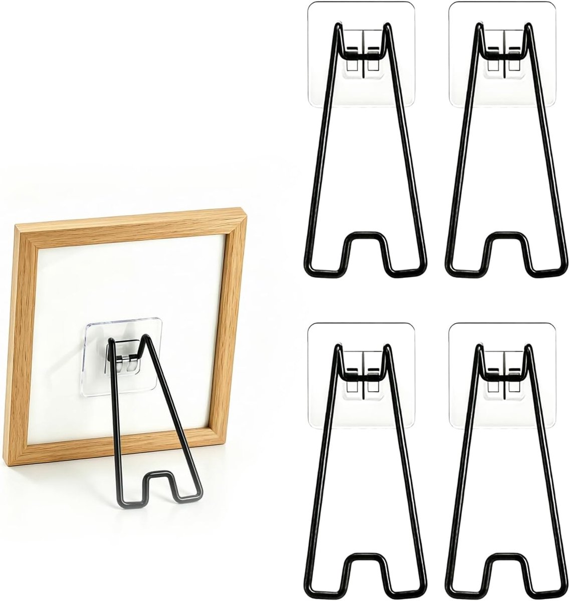 4 Stuks Zwarte Fotolijst Standaard, Zelfklevende Fotolijst Ezel Rug, Tafelblad Fotostandaard Zonder Boren, Displayhouder voor Lijsten en Kunstwerken, 5,8 x 13 cm